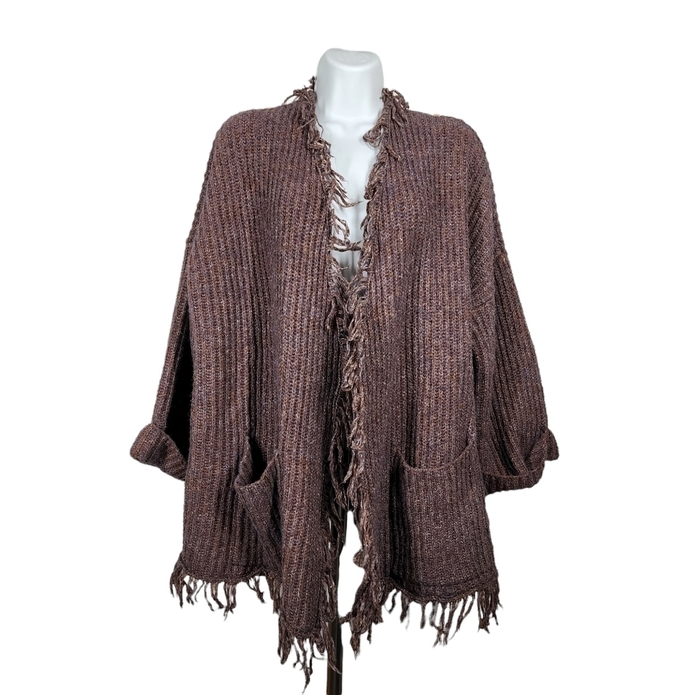WORLD MARKET OPEN FRONT FRINGED CARDIGAN
